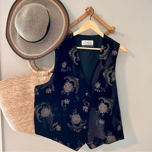 Vintage Antels Embroidered Velvet Vest – Floral Brocade Waistcoat
